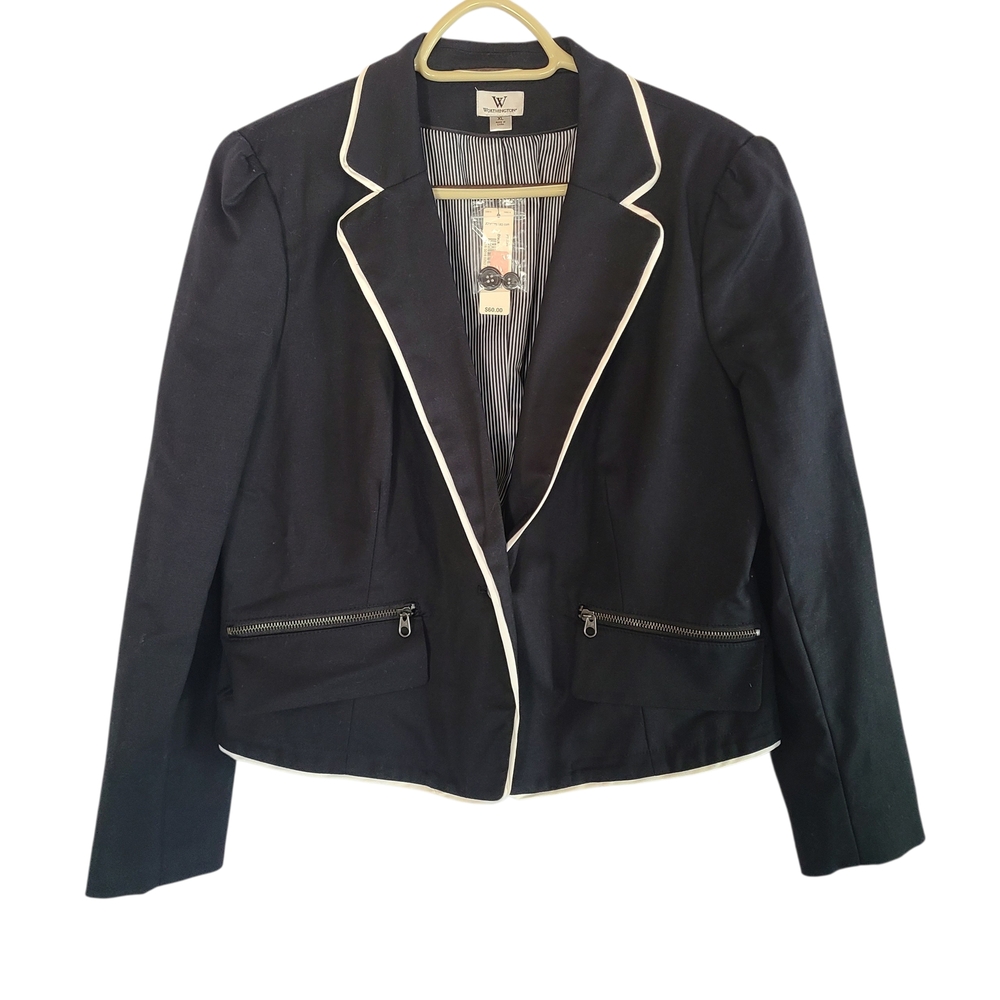 NWT Worthington Black Career Blazer White Trim Puff Sleeve XL